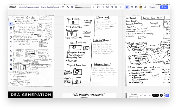 sketched wireframes in brainstorming